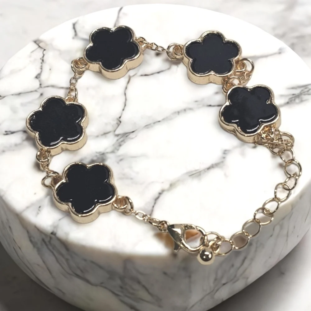 Bohemian Clover Black Gold Fashion Charm Bracelet